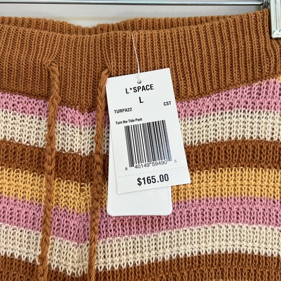 L*Space NWT Turn The Tide Crochet Pants in Cancun Stripe, White, Pink, Brown L - Picture 7 of 13